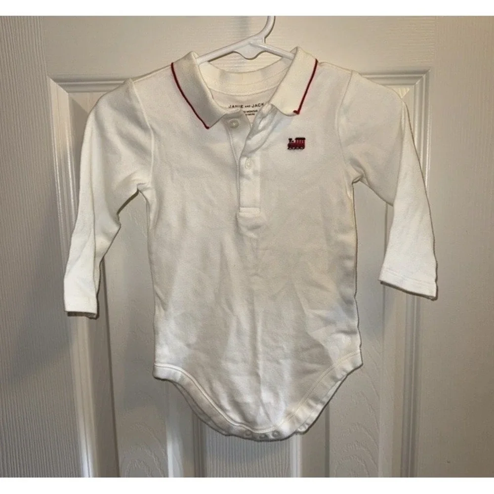 Janie and Jack bodysuit‎ Long Sleeve 6-12 Months Train Red Trim Christmas